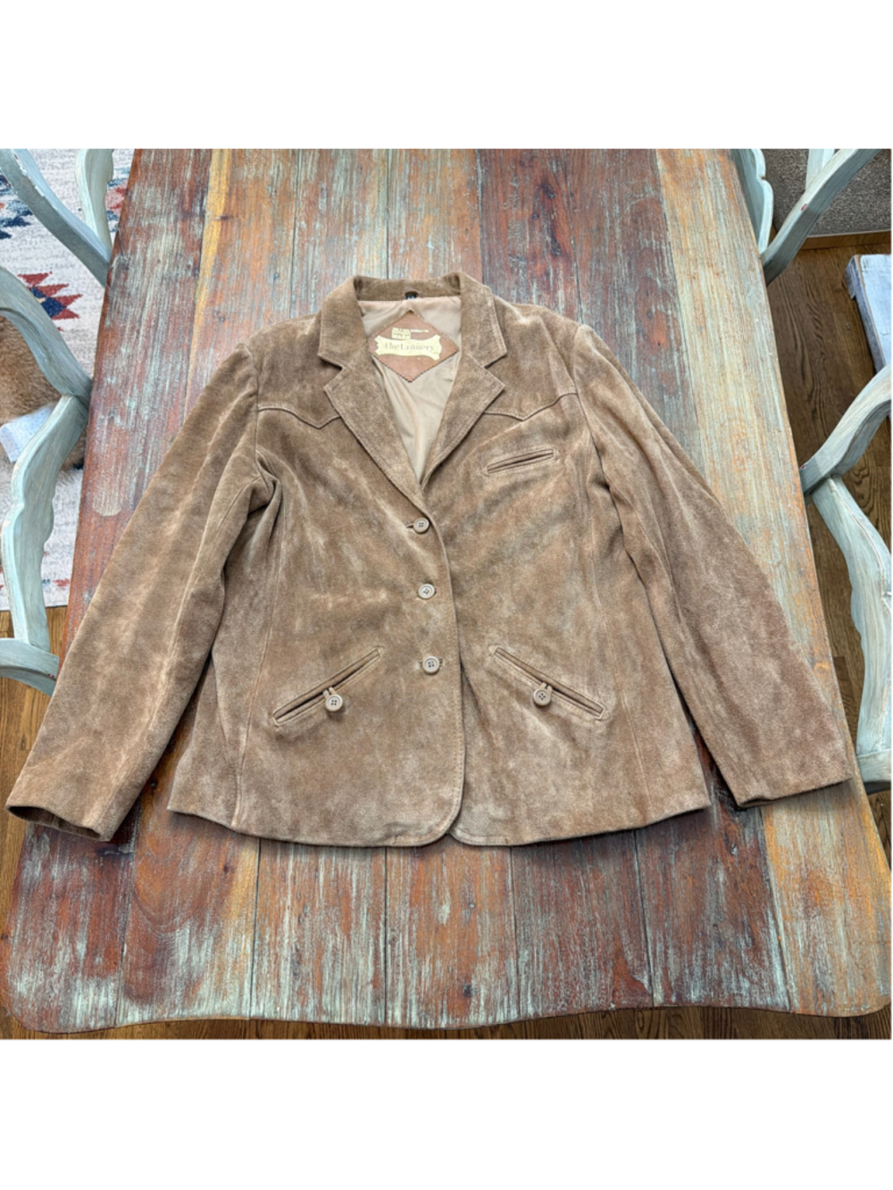 Vtg 70s The Tannery Montgomery Ward Western Suede Ranch Jacket Coat M Lt. Brown